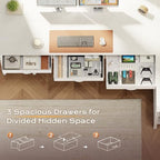 PRAISUN 63 Inch L Shaped Office Desk with Power Outlets and Type-C Port, Large Computer Gaming Desk with 3 Fabric Drawers, Mesh Shelves, Corner Study Work Writing Desk, White - Image 7