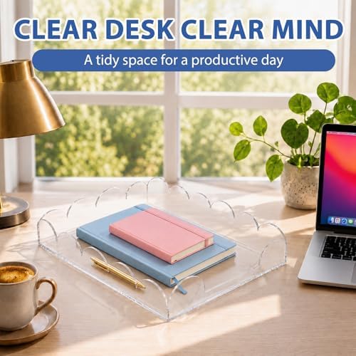 Domensi 2 Pack Scalloped Acrylic Paper Letter Tray, Clear Paper Organizers for Desk, Stackable Aesthetic A4 File Holder Sorter for Home Office Document Mail, Desktop Decor and Accessories Organizer - Image 6
