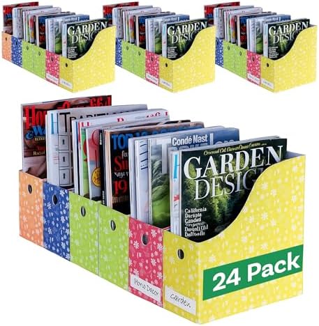 Evelots Magazine File Holder - Set of 24 Floral - Office Desk Organizer - Sturdy Cardboard - New Upgraded Double Front Panel for More Stability - Full 4 Inch Wide - Easy Assemble by Evelots