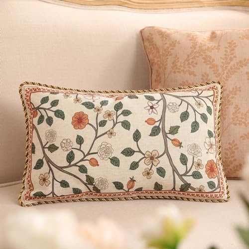 ISAENNE Designer Elegant Linen Throw Pillow Cover,Set of 2,20"x12"-Flora A - Image 2