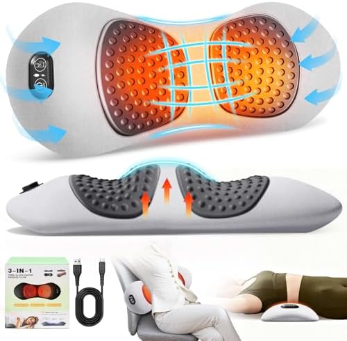 FunBy Lumbar Support Pillow,Triple Fusion Massager for Sciatica LightGray by FunBy