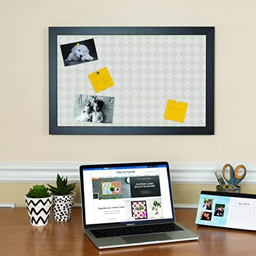 PinPix 30x22 inch Cork Bulletin Board. This Decorative Framed Pin Board Comes with Diamond Pattern in Shades of Grey Design and Satin Black. Ideal for Home, Office Decor or School (PinPix-373) - Image 3