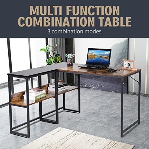 UNICOO® 3 Combination L Shaped Corner Desk with Shelves, Computer Desk with Drawers, Home Office Writing Study Bookshelf Desk Combo, Multi-Function 4 Tier Reversible Storage Bookshelf (XJH-2402) - Image 4
