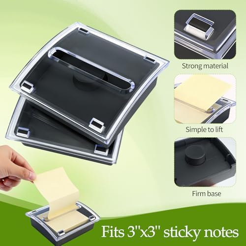 6 Pcs Pop Up Note Dispenser Black Base Transparent Top Posted Holder Container Sticky Note Holder Dispenser for 3 x 3 Inch Sticky Home Office School - Image 3