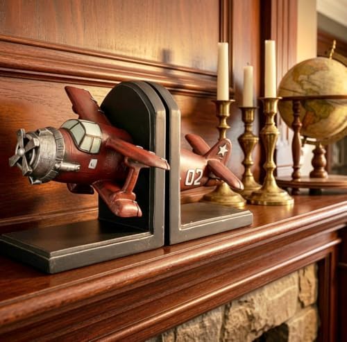 Bellaa Airplane Bookends, Biplane, Aeronautical, Wright Flyer Aircraft - Image 3