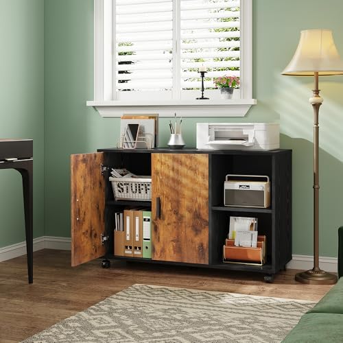 DEVAISE Office File Cabinet, Rolling Printer Stand, Rustic Brown - Image 2