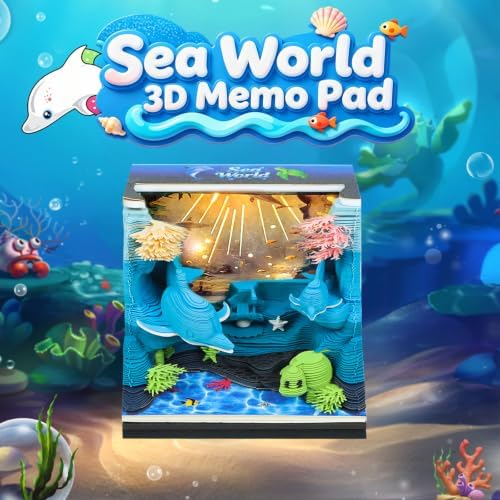 3D Calendar 2027, 3D Memo Pad Art Sticky Notes, Time Piece Calendar 2027, Creative Weekly Notepad with Light, Paper Carving Art Desktop Gift for Christmas Birthday Anniversaries (Sea World 2027) - Image 2