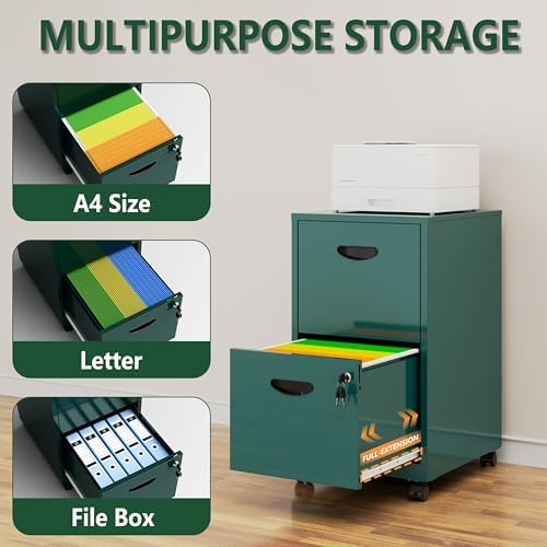 Polup 2 Drawer Rolling File Cabinet with Lock for Home Office - Image 4