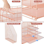 AUPSEN Rose Gold Desk Organizers and Accessories, 5-Tier Desktop Paper File Organizer with Removable File Holder, Desk Accessories & Workspace Organization for Home Office Supplies (Rose Gold) - Image 6
