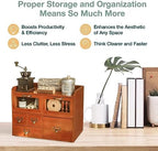 6-Drawer Desktop Organizing Cabinet - Office Supplies Organizer Chest - Vintage Drawers for Desk or Table Top - Classic Wood Drawers for Desktop - Drawer Organizer for Work Desk or Study Table - Image 6