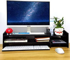 Computer Monitor Riser, 2 Tier Wooden Stand With Two Layer Storage Rack, Black Desktop Organizer for PC/Laptop, Home & Office - Image 3