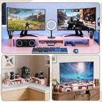 LEKETREE Dual Monitor Stand Riser with Drawer and 2 Pen Holders, Pink - Image 4