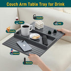 Bamboo Couch Arm Tray Table，Foldable Sofa Armrest Tray Table for Couch，Flexible and Anti-Slip Couch Arm Cup Holder，Portable Sofa Arm Chair Table for Drink,Cups, Eats，Snacks, Phone, Remote (Gray) - Image 5