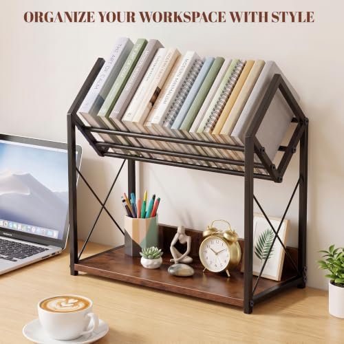 Desktop Bookshelf Organizer, 2 Tier Wood Desk Shelf for Tabletop Storage, Small Desktop Shelf for Office Home Dorm, Table Shelf Book Rack for Books/Supplies/Decor Display (Black) - Image 6