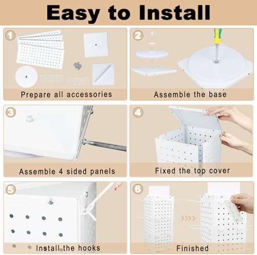 Rotating Pegboard Display Stand With 24 Hooks, 4-Sided Metal Spinning Peg Board Display 7.4"x7.4"x17" Spinner Pegboard Carousel Craft Rack Organizer (White) - Image 6