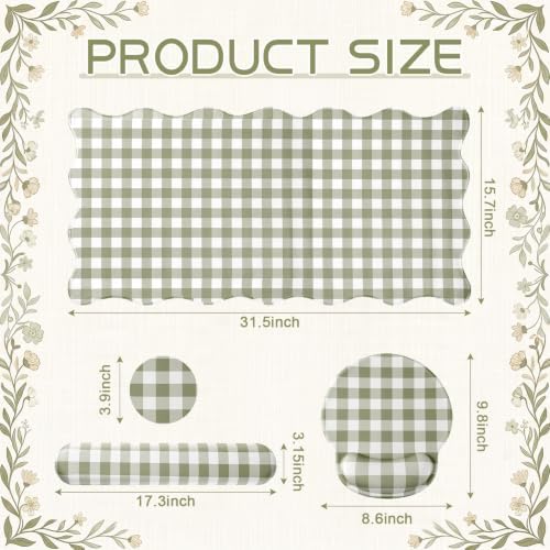Sabary Gingham Desk Mat Scalloped Sage Green, 31.5 x 15.7 Inch - Image 2