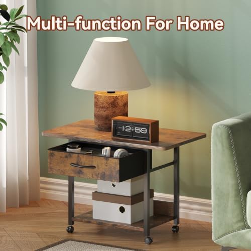 Printer Stand with Storage, 2-Tier Printer Table with Locking Wheels, Under Desk Rolling Table Cart for Home Office, Fit Fax Machine Scanner, Brown - Image 4