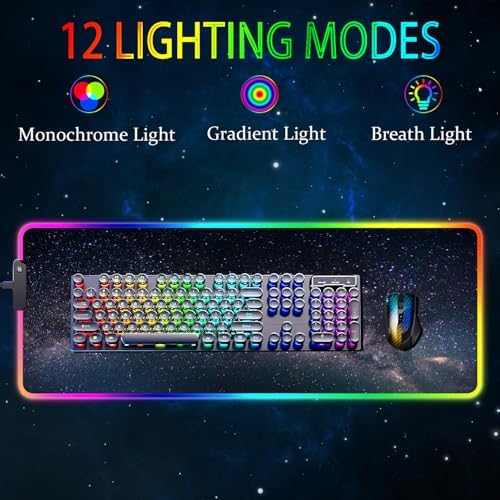 RGB Gaming Mouse Pad, Large Mousepad with Led Light, Keyboard Pad Gaming Accessories for Desk, Non-Slip Rubber Base Big Mouse Mat for Gamer, 31.5 X 11.8 Inch, Galaxy - Image 2