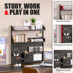 Modern Metal Clamp-On Desk Hutch with Pegboard, 2-Tier Desktop Organizer Shelf for Home Office or Gaming Desk, 31.4", Black - Image 5
