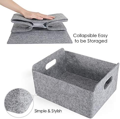Welaxy Storage Baskets Collapsible Felt Storage bin Foldable Shelf Drawers Organizers Bins organizie Box with Handles for Kids Toys pet Toy Books Clothes Makeup Junk organise (Gray x 3) - Image 2
