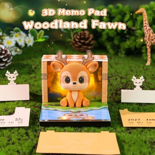 3D Art Calendar Memo Pad 2027,Desk Time Piece Calendar 3D Woodland Fawn Notepad Creative Rip Away Calendar Paper Carving Note - Image 2