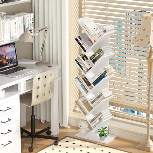 10 Tier Tree Book Shelf, Floor Standing Wood Bookshelf for Narrow Space - Image 2