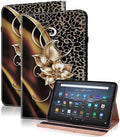 Case for Kindle Fire HD 10 & 10 Plus Tablet (13th/11th Generation, 2023/2021 Release) 10.1" - PU Leather Flip Case with Elastic Band & Card Slots/Holder, Multi-Angle Stand Cover - Metallic Flower by TUOLISG