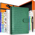 PU Leather Personal Notebook Planner with 80 Pages Loose-Leaf Papers 6 Holes Ring Binder Pen Holder Magnetic Buckle (Green Faux Crocodile Texture, A5 Gift Box) by Zelten