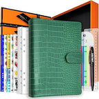 PU Leather Personal Notebook Planner with 80 Pages Loose-Leaf Papers 6 Holes Ring Binder Pen Holder Magnetic Buckle (Green Faux Crocodile Texture, A5 Gift Box) by Zelten