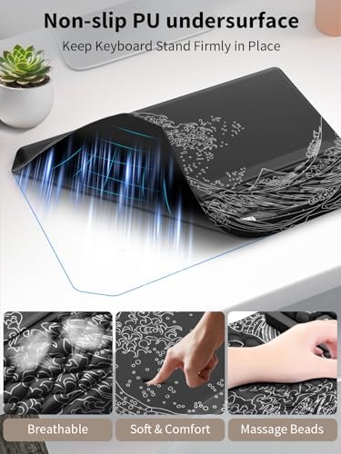 3-in-1 Ergonomic Keyboard Stand with Wrist Rest & Mouse Pad Set, Black Wave - Image 6