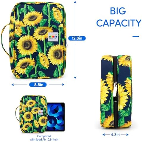 YOUSHARES 300 Slots Color Pencil Case - Pencil Holder with Handy Wrap & Zipper, Multilayer Holder for Prismacolor Colored Pencils & Gel Pen (Sunflower) - Image 4