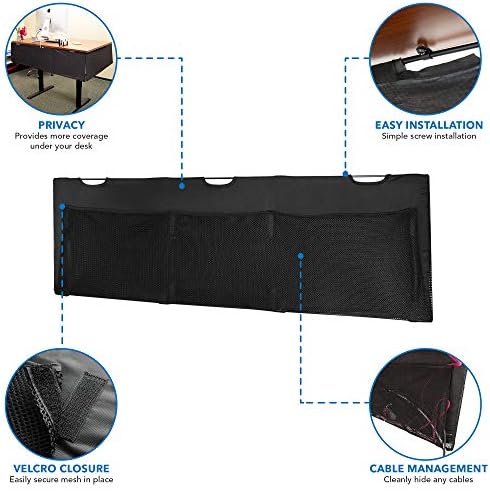 Mount-It! Under Desk Modesty Panel for Office Desks and Sit Stand Workstations [60 Inches Wide] Mesh Organizer Pockets for Cables and Wires (Black) - Image 5