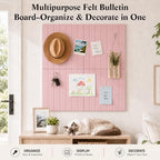 48" x 36" Large Felt Bulletin Board, Bold-Stripe 12-Pack Cork Boards | Fabric Bulletin Board with 60 Adhesive Tabs, 50 Pushpins, Felt Wall Tiles for Office Push Pin Board Felt Board, Coral Pink - Image 2