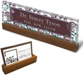 Artblox Personalized Office Desk Name Plate and Business Card Holder | Clear Acrylic Glass with Teak Wood Stand | Vintage Design Customized with Your Name and Credentials Office Desk Décor by Artblox