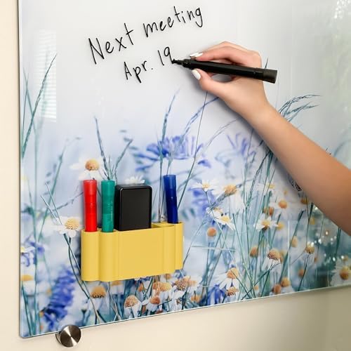Glassboard Studio Magnetic Dry Erase Marker Holder - Super Strong for Magnetic Glass Whiteboard or Fridge - 2 Large Neodymium Magnets - No Slip Grip - Eco-Friendly PLA Plastic (Sunshine Yellow, KIT) - Image 4