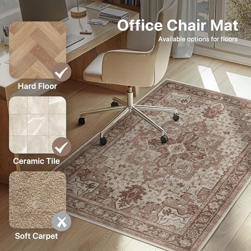 36"x48" Office Chair Mat for Hardwood Floor, Non-Slip Washable Brown Red - Image 3