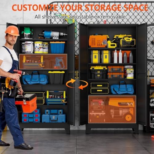 GAIOUS 75'' Tall Metal Garage Storage Cabinet, File Cabinet with 2 Doors and 5 Adjustable Shelves, Black Outdoor Steel Tool Cabinets for Home Office,Warehouse,Garage - Image 4
