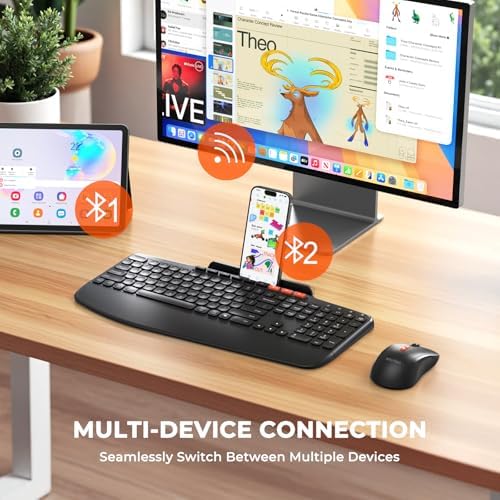 MEETION Wireless Keyboard Mouse Combo, Ergonomic Bluetooth Rechargeable - Image 6