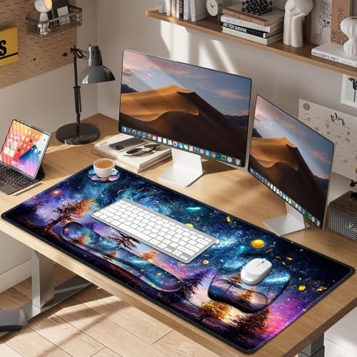 4 in 1 Large Mouse Pad, Keyboard Wrist Rest Set, Ergonomic, Non-slip, Waterproof, Colorful World - Image 7