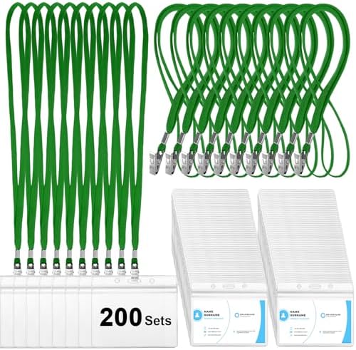 Marspark 4"x3" Name Badge Holder with Lanyard Bulk, Dark Green, 200 Sets by Marspark