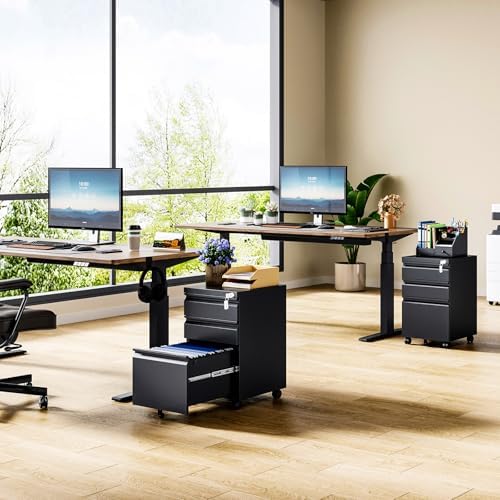 MIIIKO File Cabinet 3 Drawers on Wheels Under Desk, Black Metal Rolling File Cabinets with Lock for Home Office, Un-Assembled Filing Cabinet with Lock - Image 2