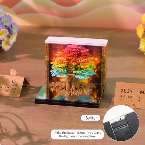 3D Calendar 2027, Desk Time Piece Calendar 2027,Tear-Away 3D Paper Art Notepad w LED Lights,Creative 3D Memo Artsy Pad Calendars, DIY Paper Carving Gift (The Tree of Dreams) - Image 3