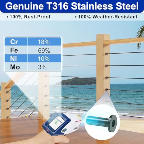200 Pack Cable Railing Protector Sleeves for 1/8” Deck Railing System, Black Cable Railing Kit Hardware for Wood Post, T316 Stainless Steel Marine Grade DB58 - Image 2