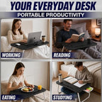 Multi-Feature Lap Desk with Cup Holder Tablet Slot and Storage Drawer - Portable Foldable Laptop Table for Bed Sofa and Floor - Metal Folding Legs 4 Colors - Image 6