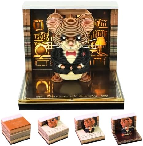 3D Calendar 2027,Time Piece Calendar 2027 With LED Lights,3D Art Calendar Memo Pad,Magical Mouse Desktop Decoration,Tear-Away 3D Paper Art Notepad,Christmas Gift,New Year Gift (Magical Mouse) by WelcomeHOTOYMDS%EF%BC%81