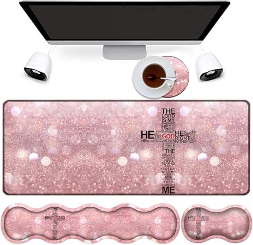 4 in 1 Mouse Pad Combo, Large Gaming Mouse Pad + Keyboard Wrist Support + Mouse Wrist Rest + Coaster, Table Pad 31.5 "x 11.8" with Memory Foam Ergonomic Wrist Pad Set, God Jesus Christ by RVHOEZZM