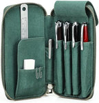 CONTACTS Full Grain Leather Pencil Case Handmade Vintage Zipper Pen Holder Pouch with Card Slot Pens Organizer Pockets Stationery Bag for Men and Women (Dark Green) by CONTACTS