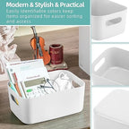12 Pieces Plastic Storage Bins with Handles, 9.6 X 6.3 X 3.9 Inch, White - Image 3