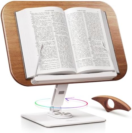 Book Stand for Reading, Adjustable Book Holder for Reading Hands Free, 360° Rotating Reading Stand, Large Rubberwood Cookbook & Bible Stand, Textbook Stand for Desk, Foldable Book Stand by Unknown
