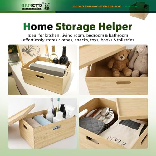 BAMOTTO CRAFTBAMBOO Stackable Bamboo Storage Bin with Lid 14.6"x10.2"x6.5" - Image 4